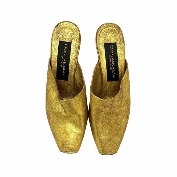 Donna Karan DKNY Gold Leather Peep Toe Slide Mule Pumps Heels Size 5.5 Pre-owned - Picture 3 of 11